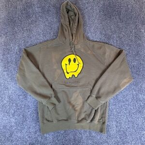 La Familia MMXIV Hoodie Mens Large Olive Green Melting Smiley Face Graphic Print